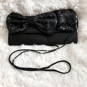 Black Clutch with Large Glittery Bow
